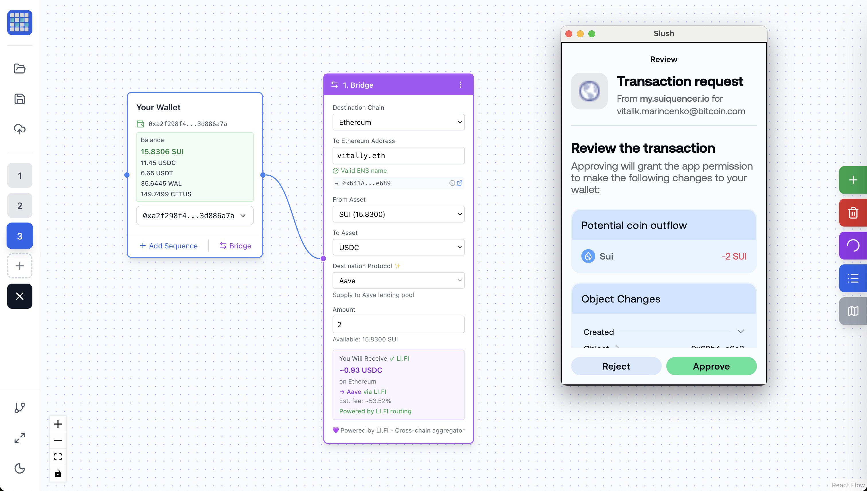 Bridge to DeFi flow example