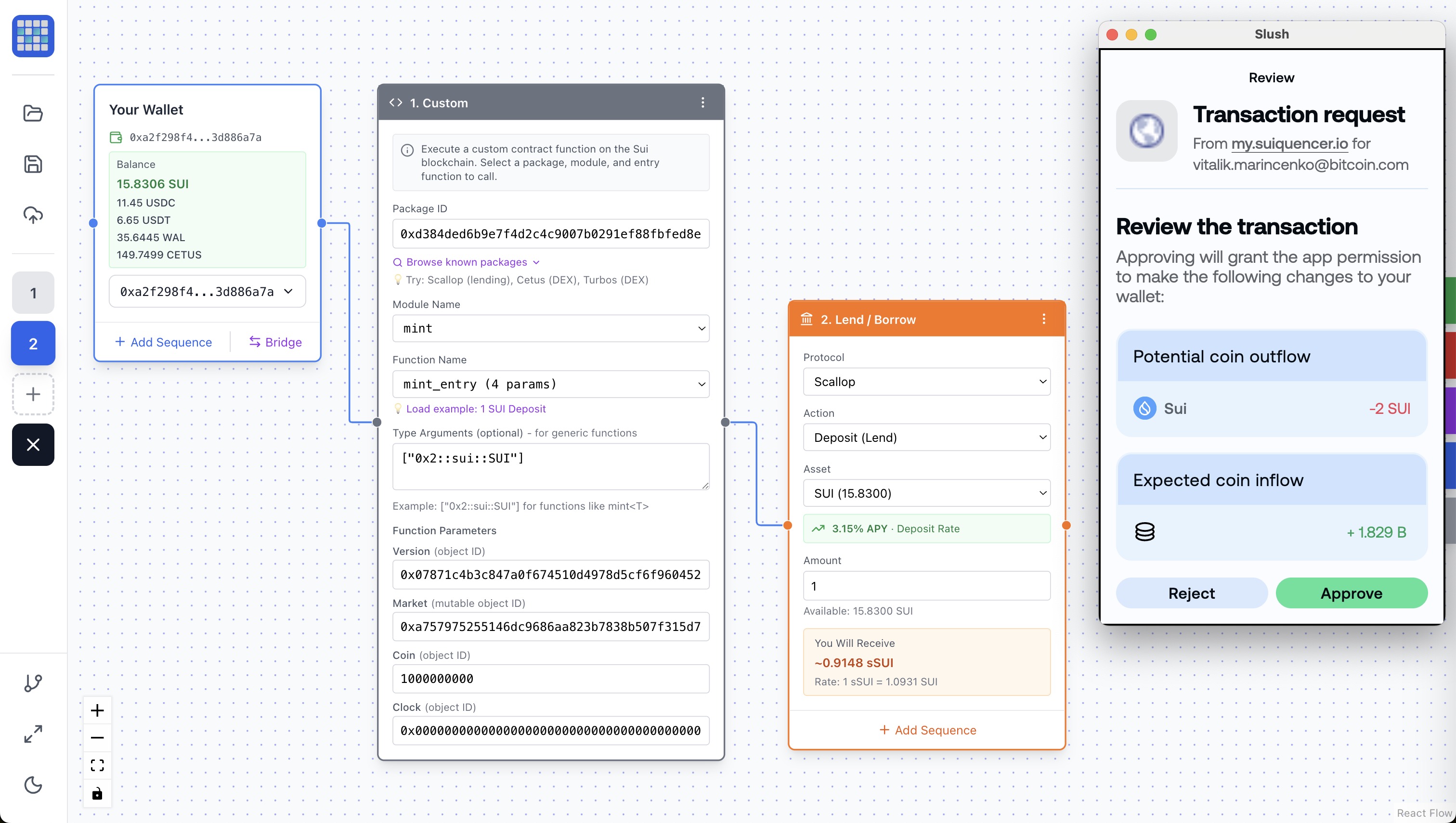 Custom Move call and lend flow example